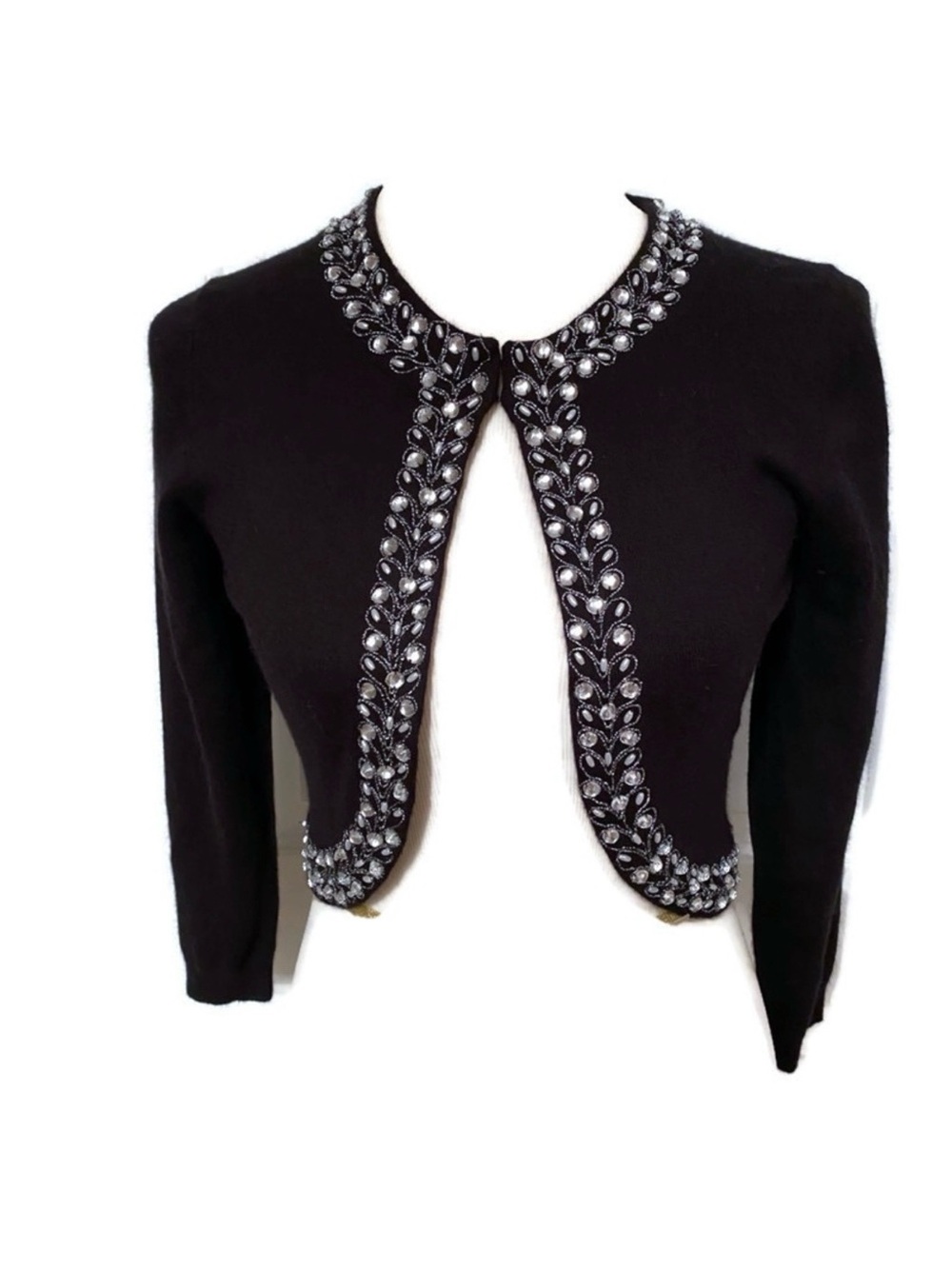 TIBI SWEATER CARDIGAN SHRUG CROPPED BLACK BEADED SILVER Size S SMALL